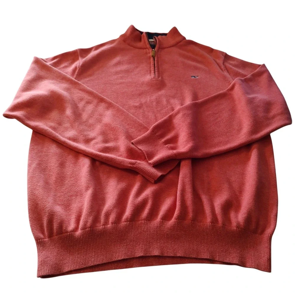 Retro Vineyard Vines Quarter Zip Sweater Long Sleeve Salmon Mens Extra Large‎